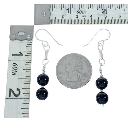 Sterling Silver Onyx Bead Hook Dangle Earrings X10930